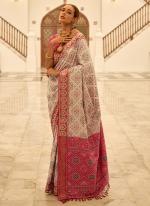 Banarasi Silk White Pink Traditional Wear Digital Printed Saree